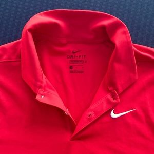 Red and White NIKE Dri-Fit Short-Sleeve Polo Golf Shirt w/ Embroidered Logo